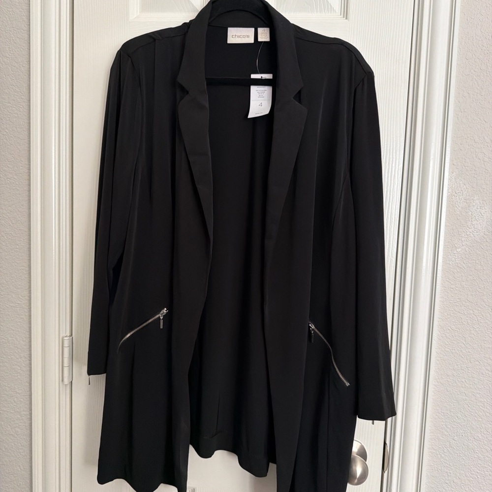 Chico's Black Open-Front Blazer with Zipper Pockets